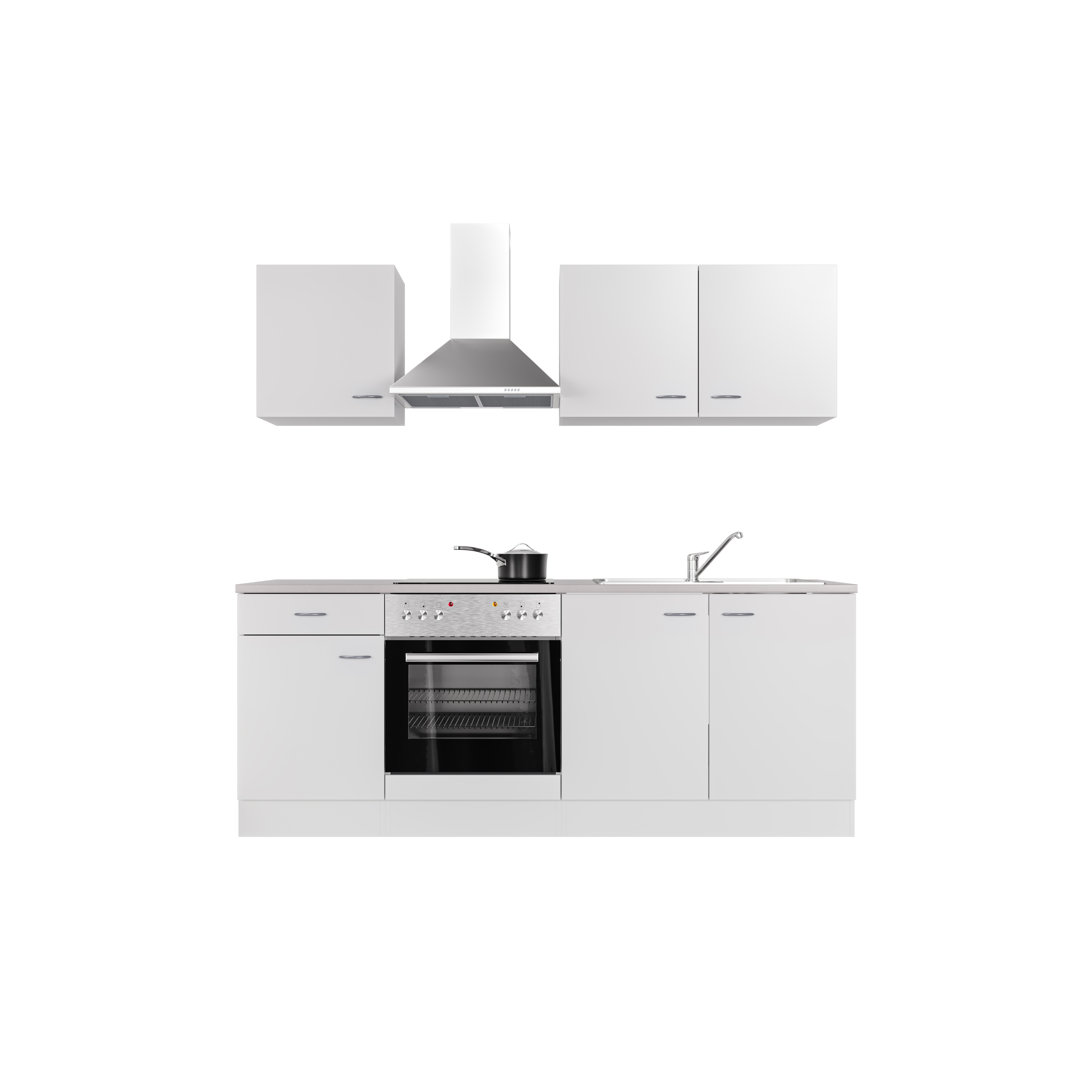 Küchenzeile mit E-Geräten - 210 cm breit - Weiß – Witus