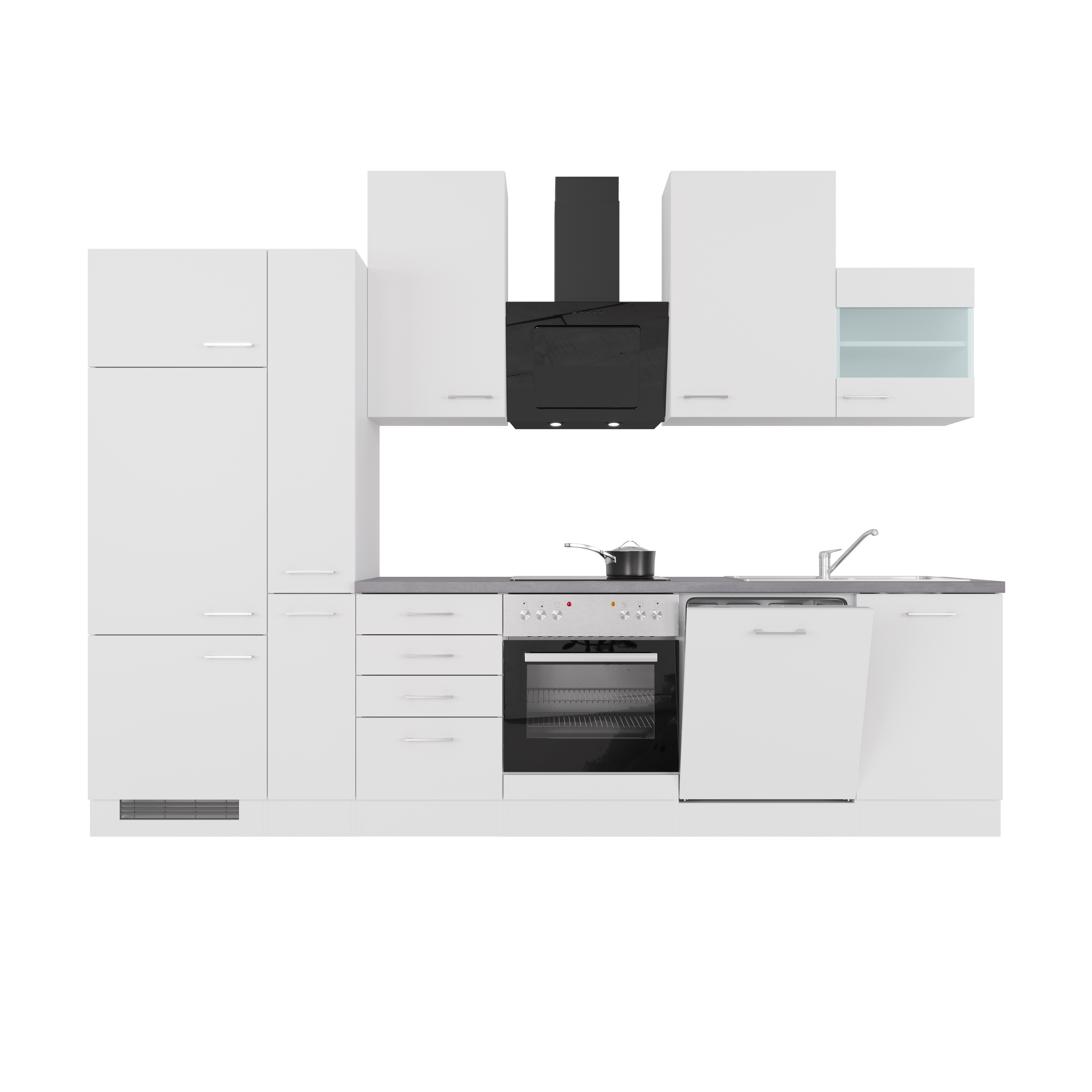 Küchenzeile mit E-Geräten & Geschirrspüler - 310 cm breit - Weiß – Nawa