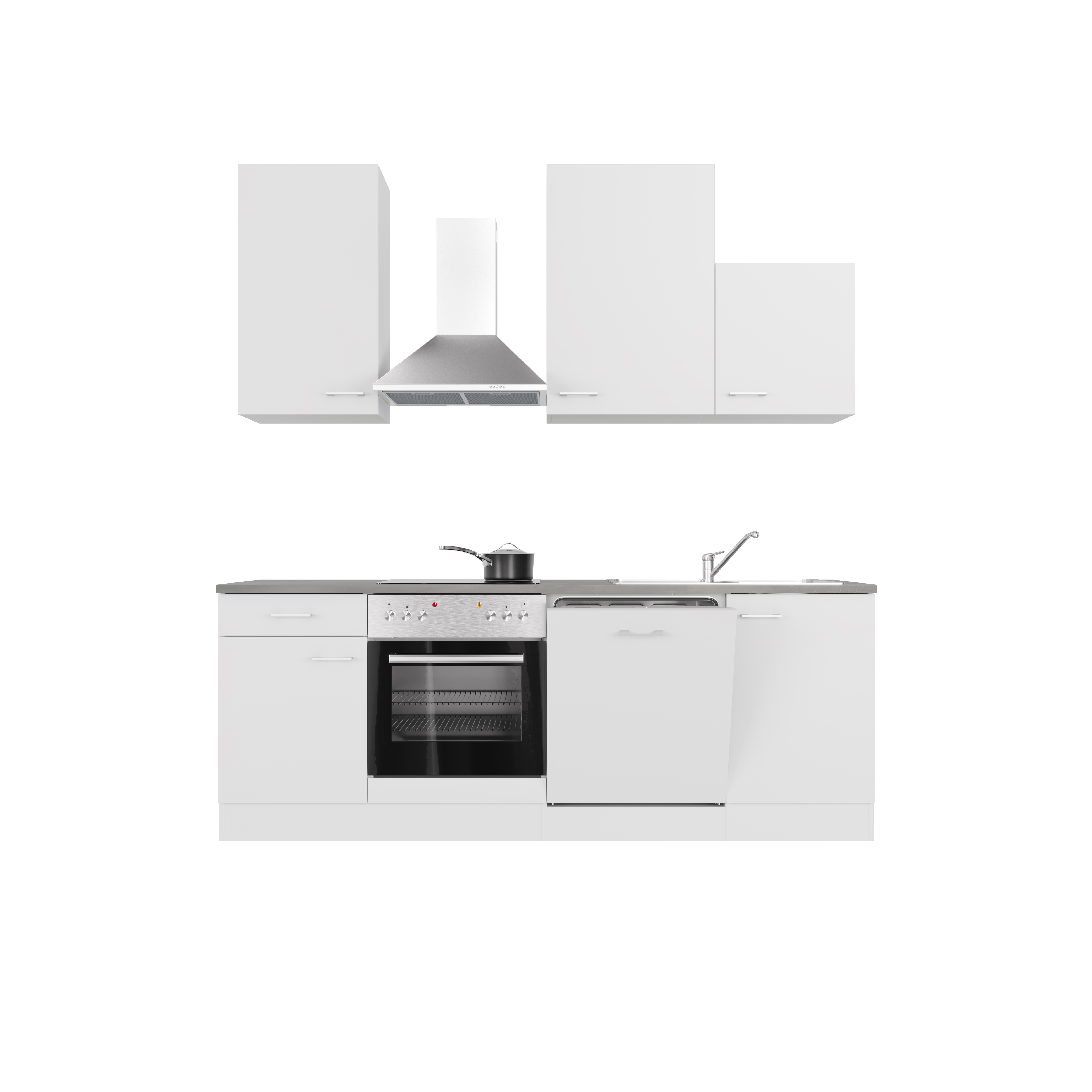 Küchenzeile mit E-Geräten & Geschirrspüler - 220 cm breit - Weiß – Toska