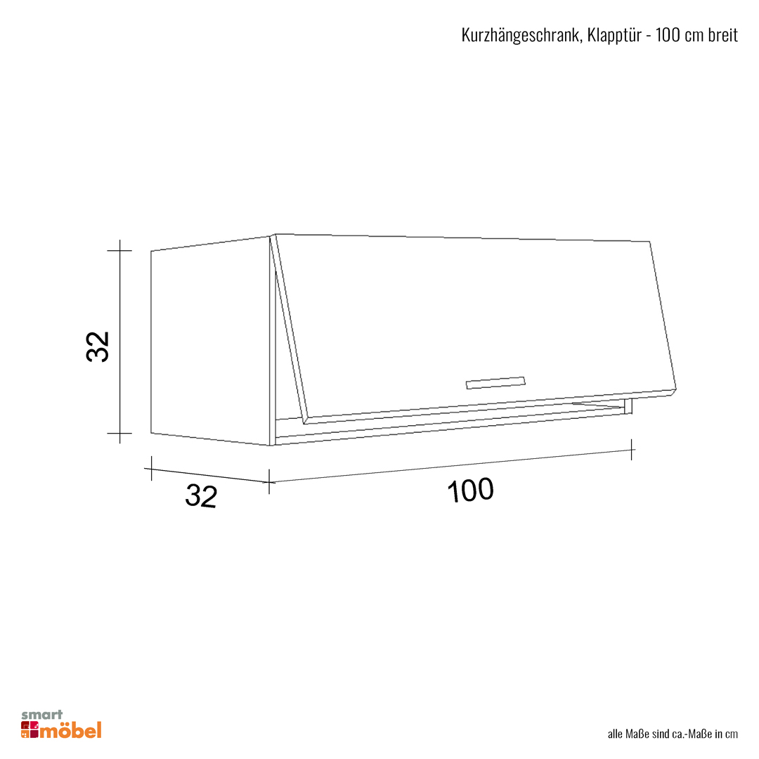 Kurzhängeschrank Küche - 100 cm breit - Hochglanz Weiß Sonoma Eiche, mit Klapptür – Valencia