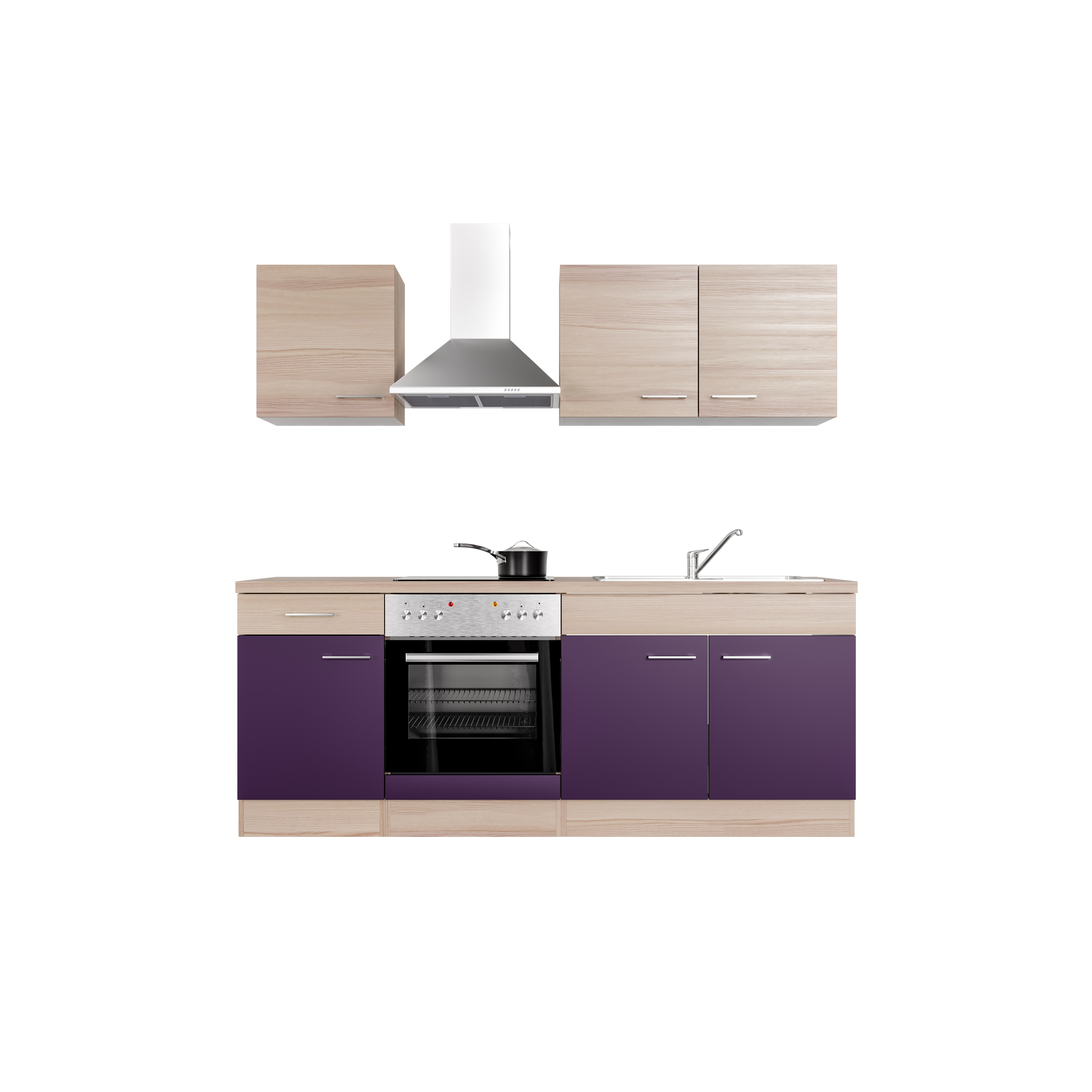 Küchenzeile mit E-Geräten - 210 cm breit - Akazie Aubergine – Otto