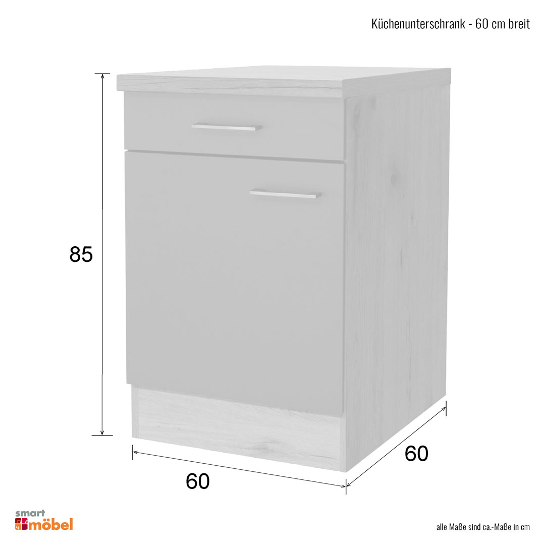 Küchenunterschrank - 60 cm breit - Weiß Sonoma Eiche – Salerno