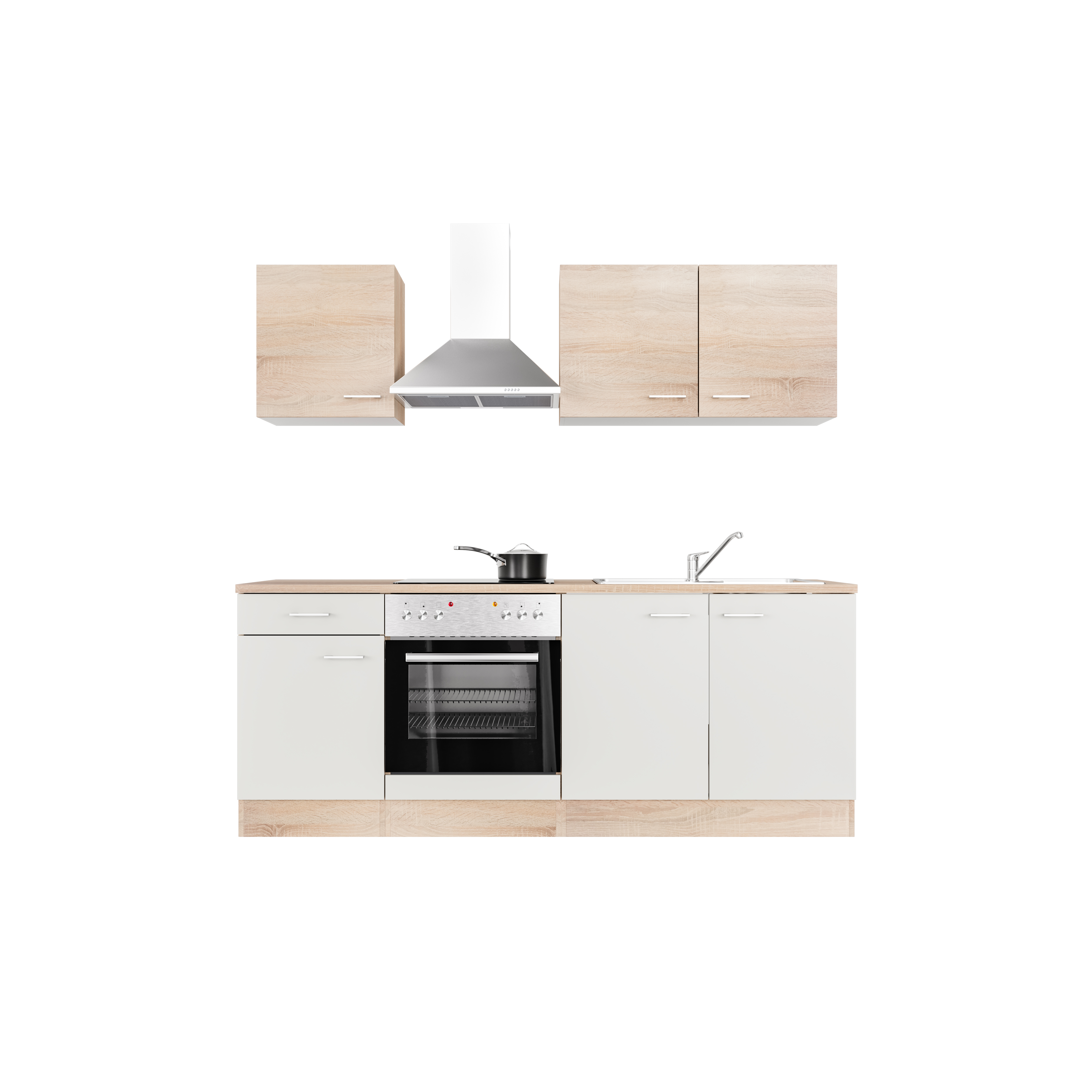 Küchenzeile mit E-Geräten - 210 cm breit - Weiß Sonoma Eiche – Salerno