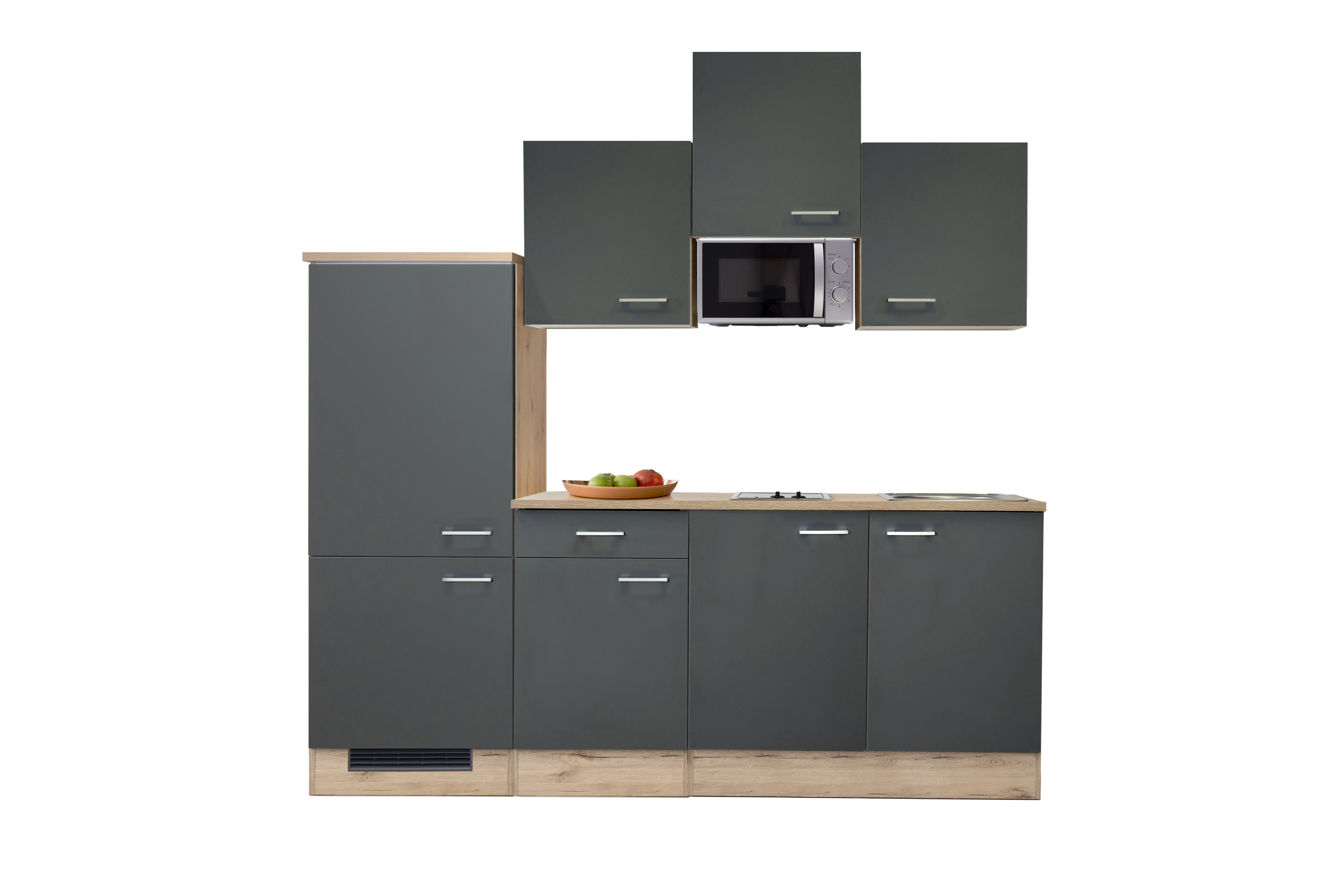 Singleküche mit E-Geräten - 210 cm breit - Anthrazit San Remo Eiche – Lino