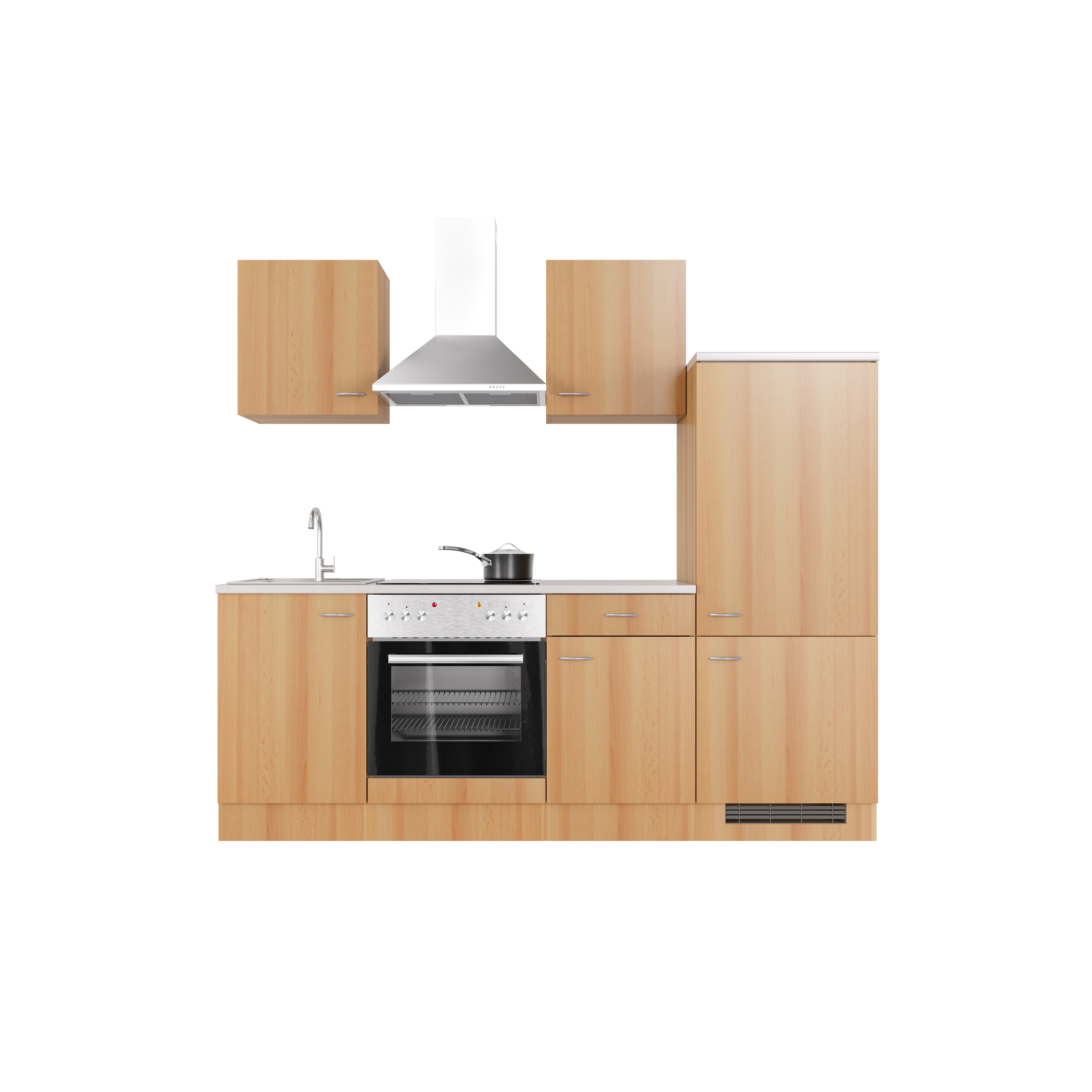 Küchenzeile mit E-Geräten - 220 cm breit - Buche – Namu