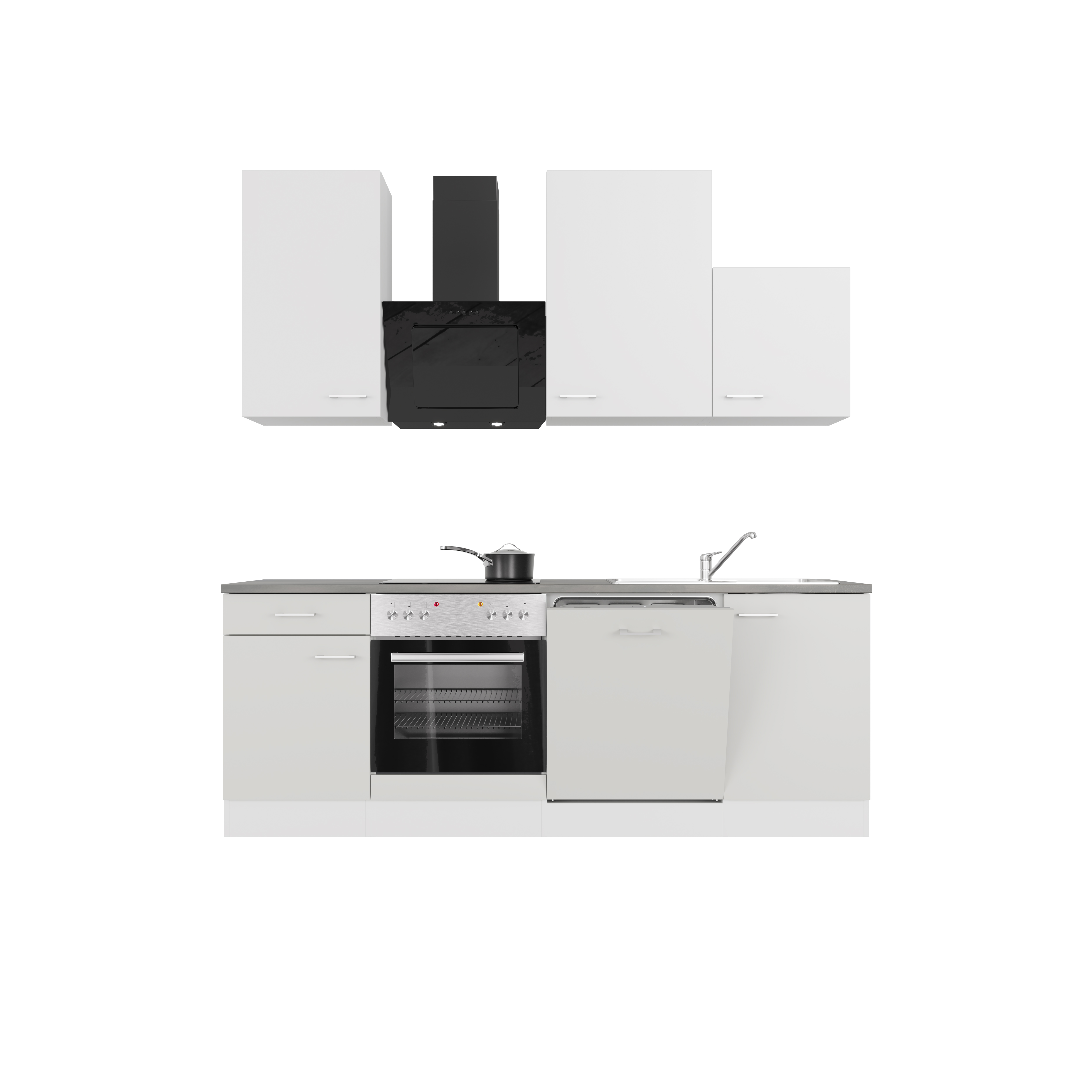 Küchenzeile mit E-Geräten & Geschirrspüler - 220 cm breit - Weiß – Toska
