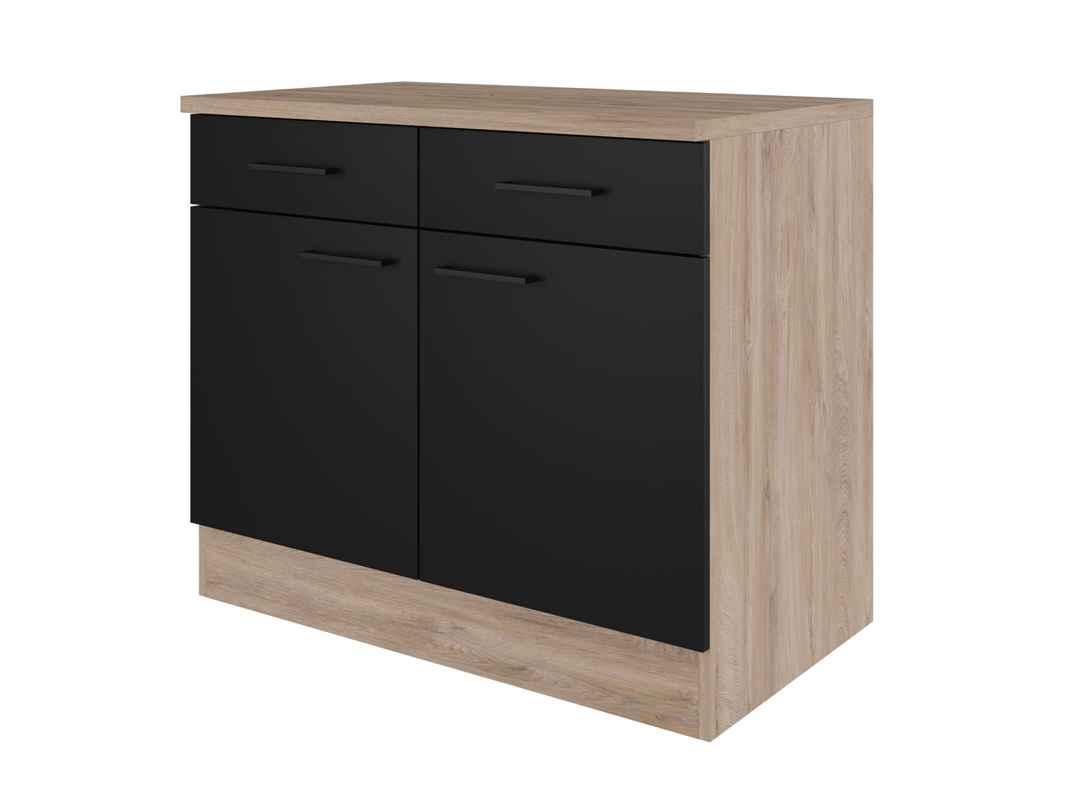 Küchenunterschrank - 100 cm breit - Schwarz matt Endgrain Oak – Capri