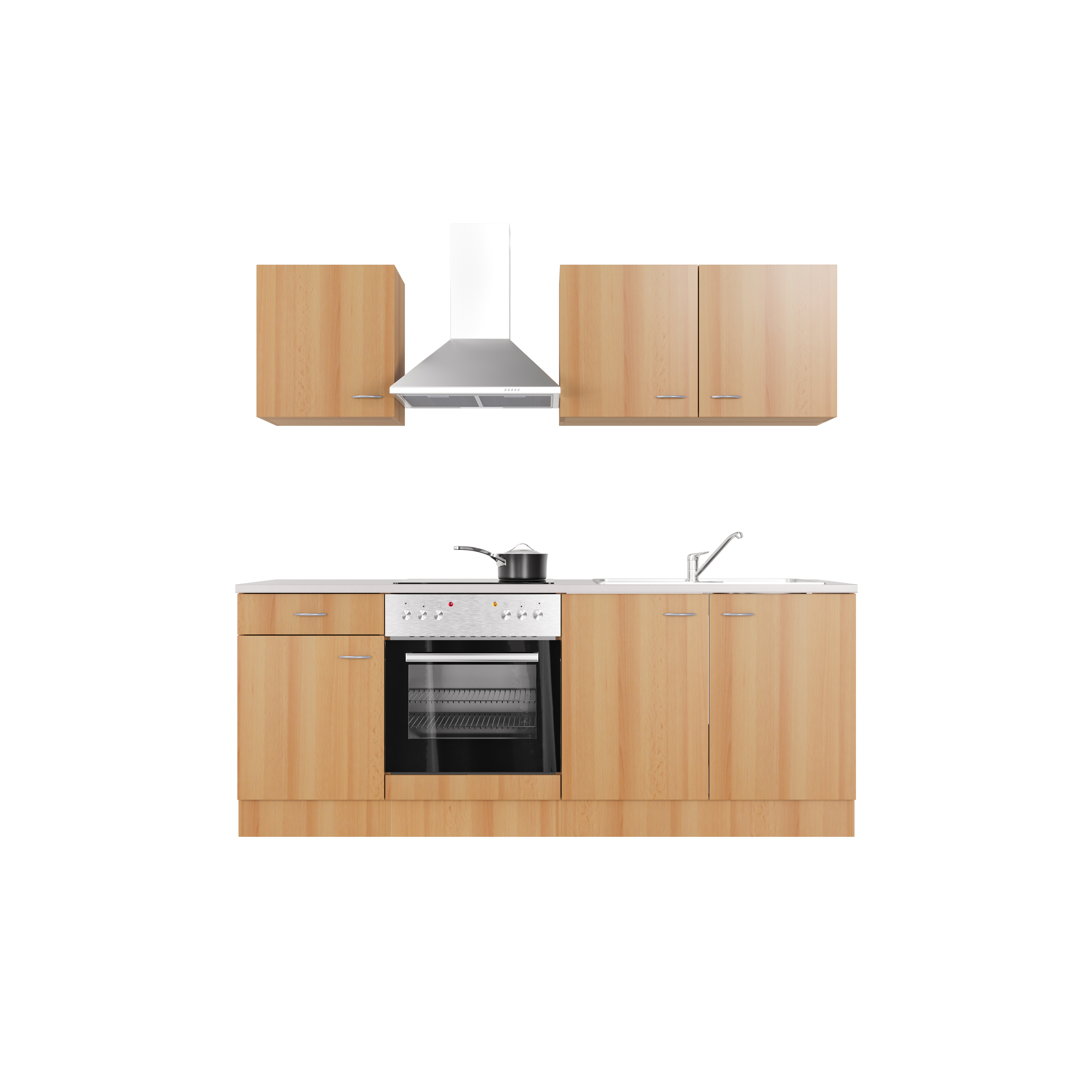 Küchenzeile mit E-Geräten - 210 cm breit - Buche – Namu