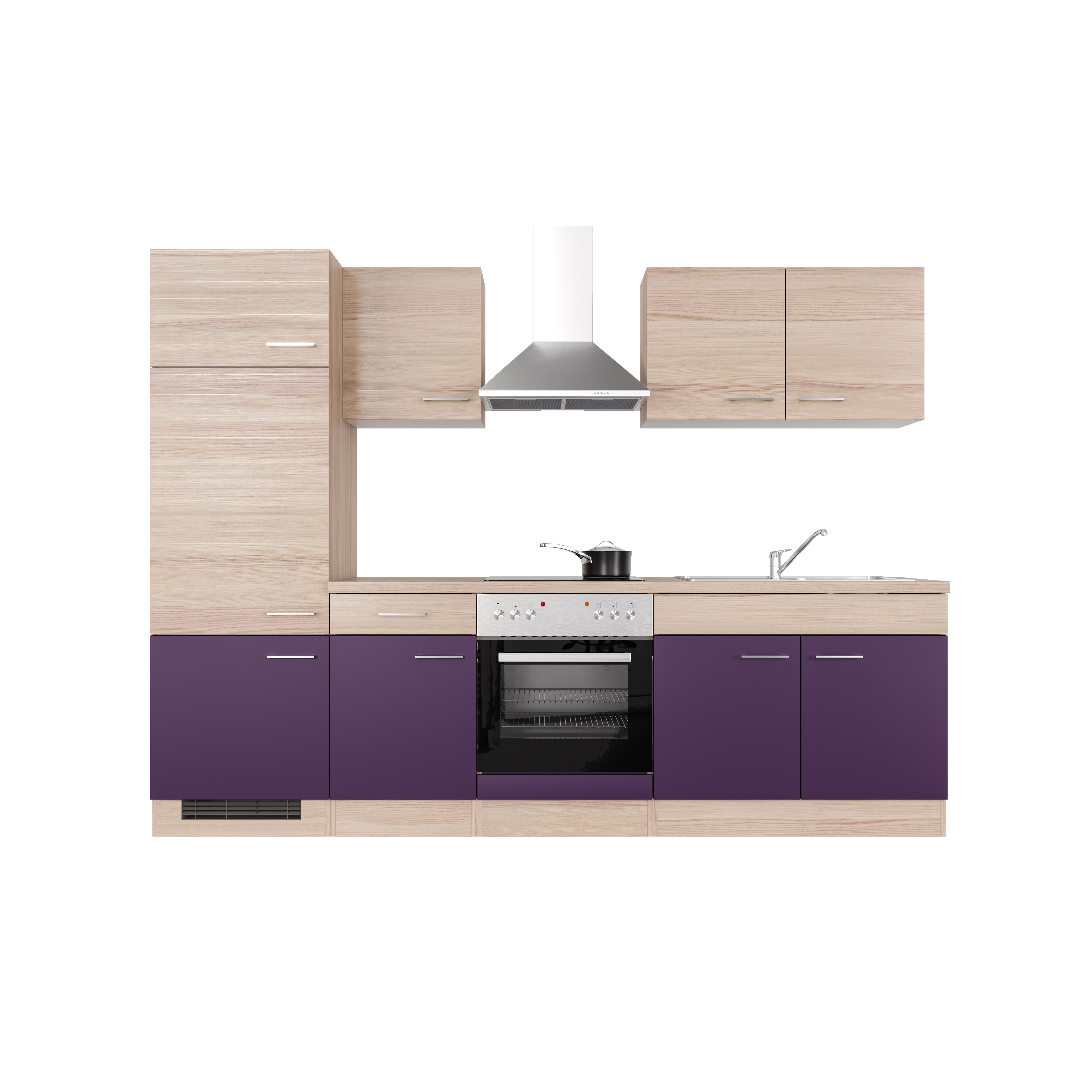 Küchenzeile mit E-Geräten - 270 cm breit - Akazie Aubergine – Otto