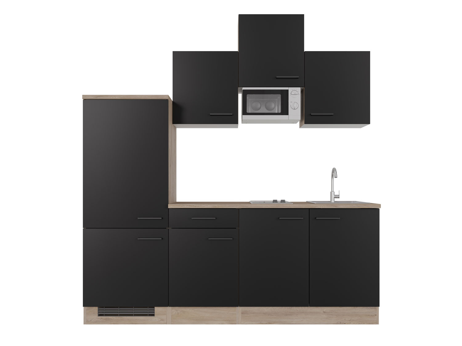 Singleküche mit E-Geräten - 210 cm breit - Schwarz matt Endgrain Oak – Capri