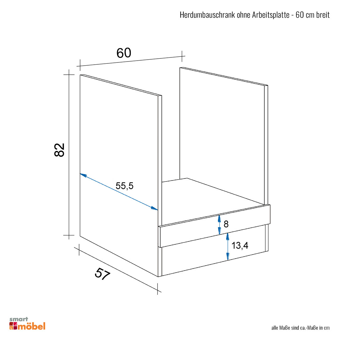 Herdumbauschrank ohne Arbeitsplatte - 60 cm breit - Hochglanz Weiß Sonoma Eiche – Valencia