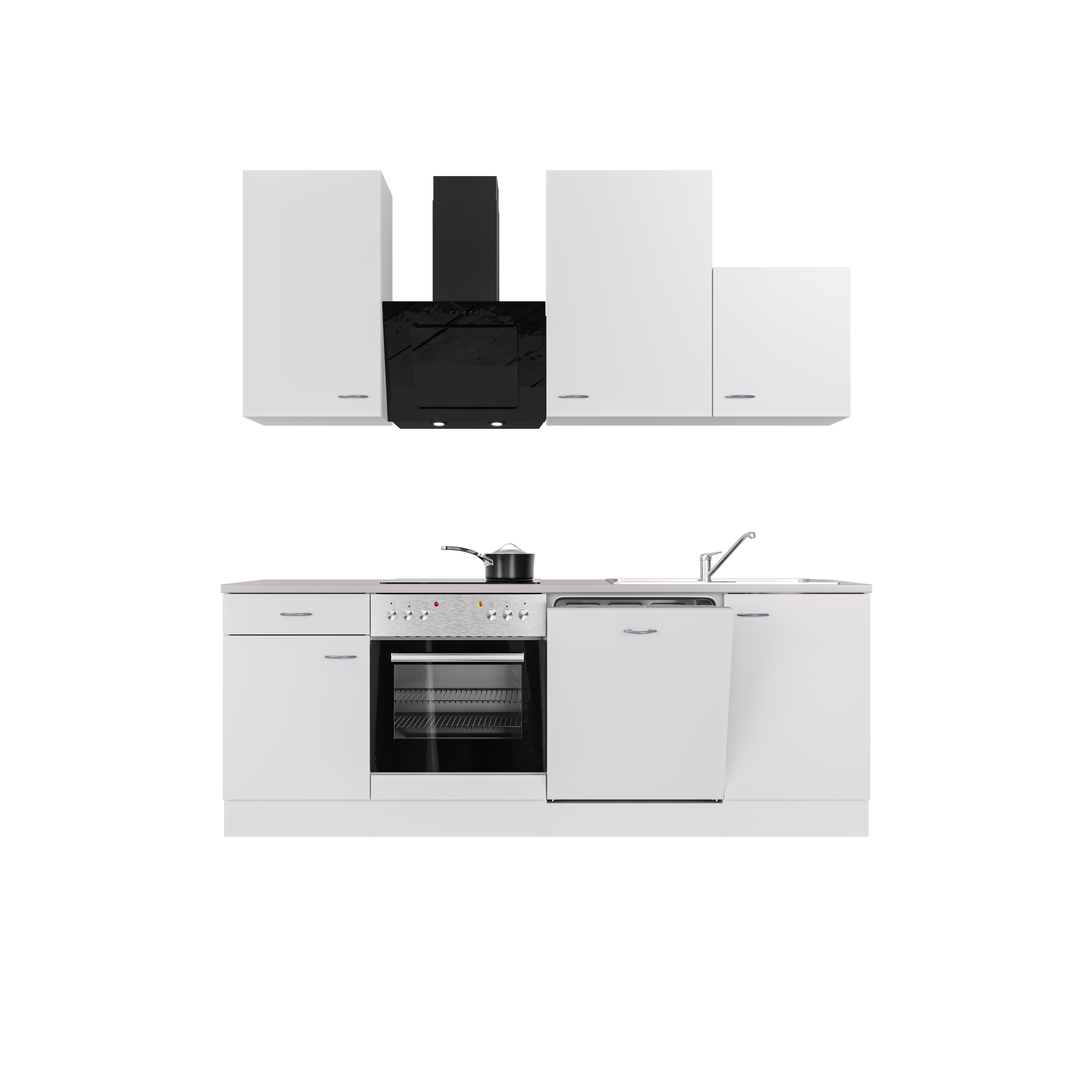 Küchenzeile mit E-Geräten & Geschirrspüler - 220 cm breit - Weiß – Witus