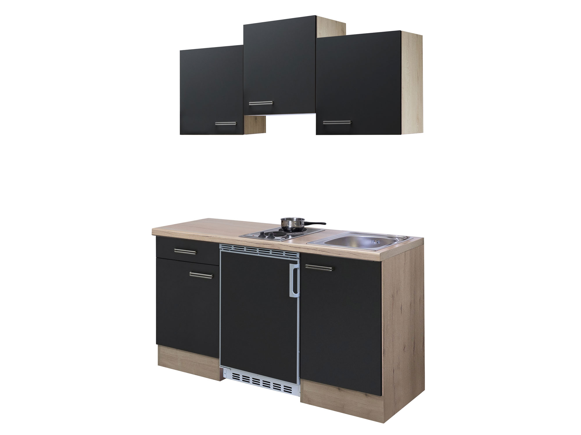 Singleküche mit E-Geräten - 150 cm breit - Anthrazit San Remo Eiche – Lino