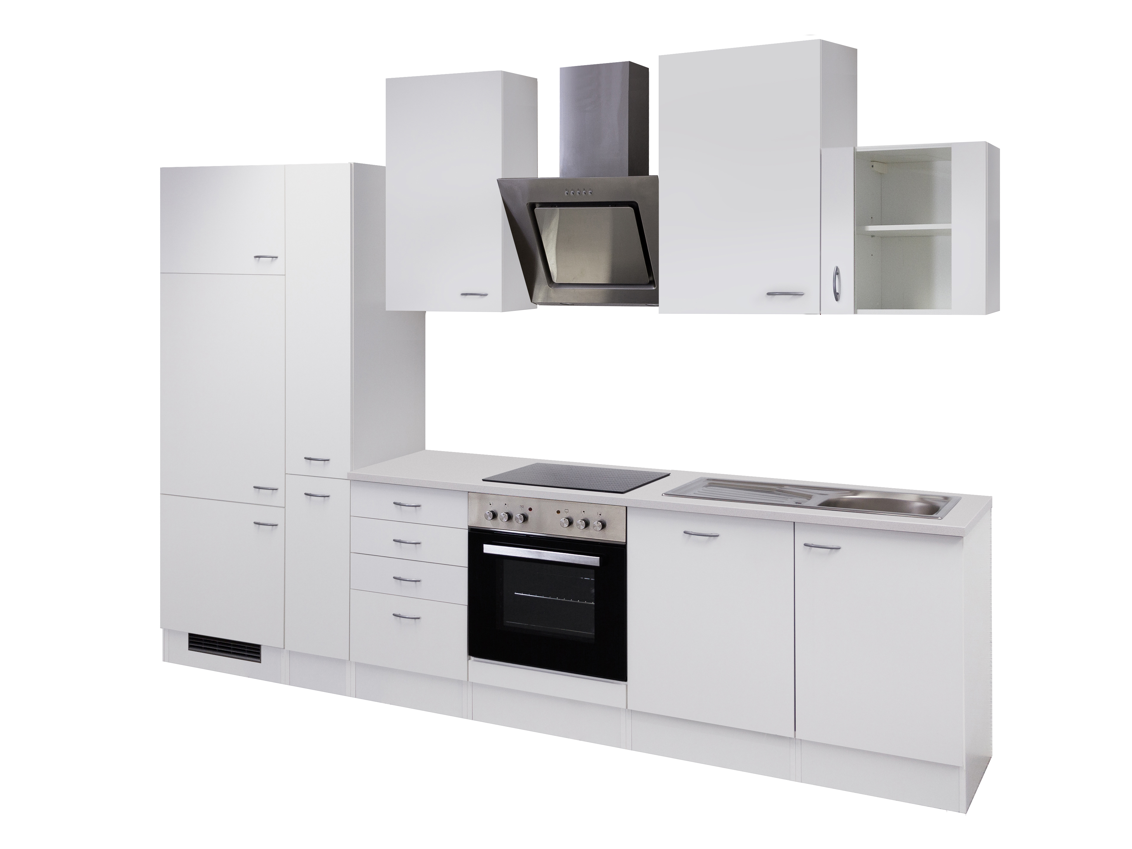 Küchenzeile mit E-Geräten & Geschirrspüler - 310 cm breit - Weiß – Witus