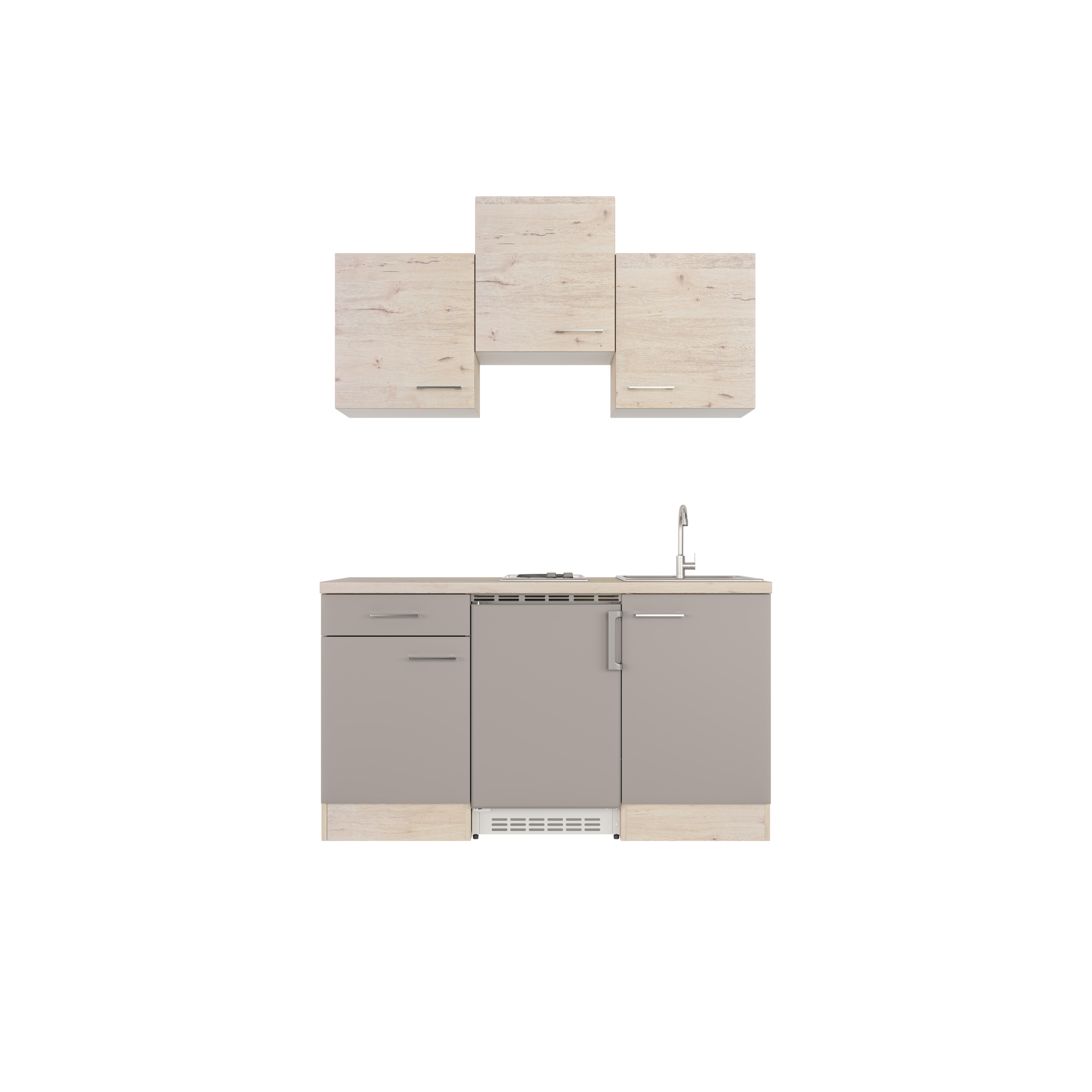 Singleküche mit E-Geräten - 150 cm breit - Quarz Cubanit San Remo Eiche – Rodello
