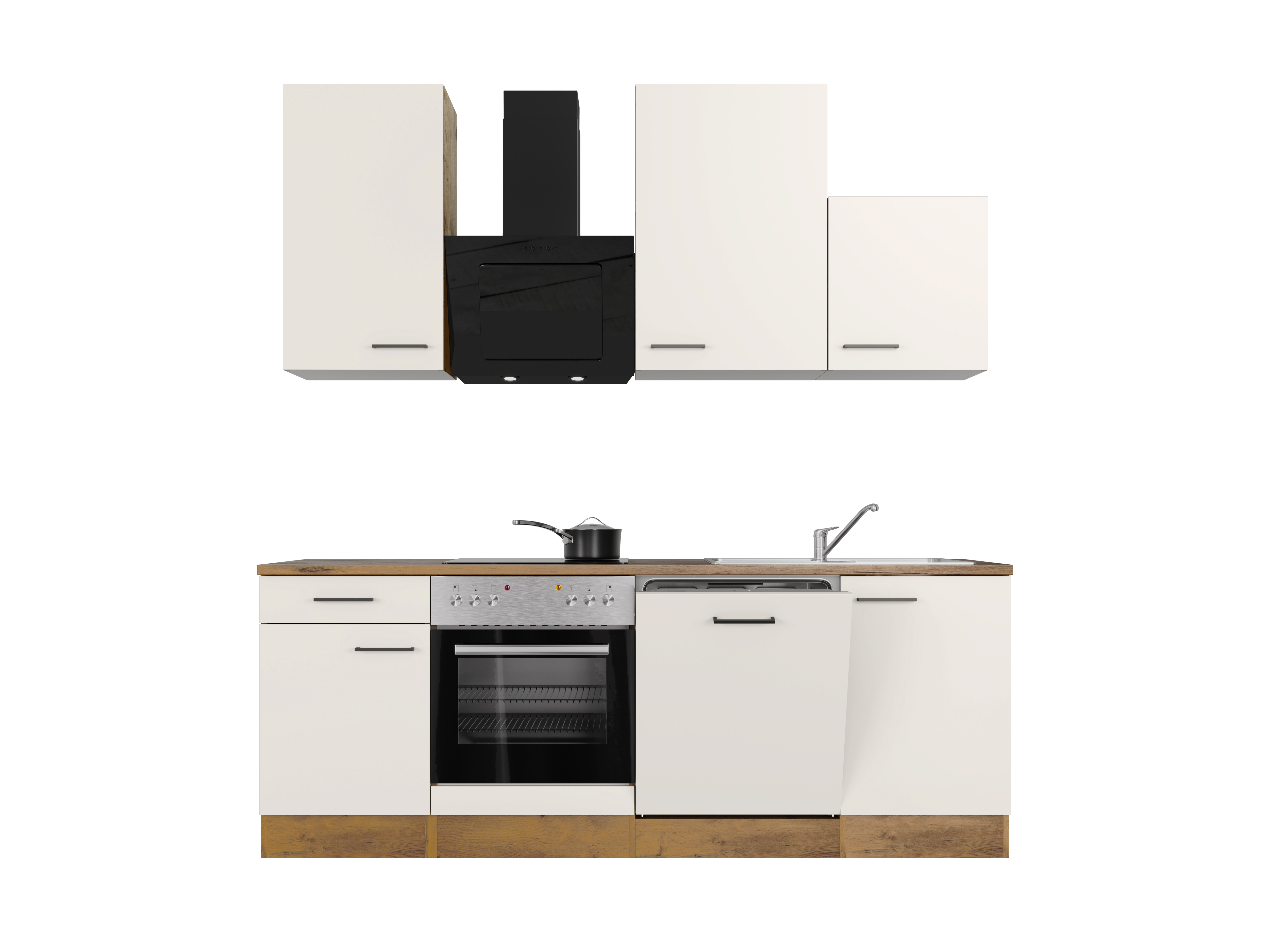 Küchenzeile mit E-Geräten & Geschirrspüler - 220 cm breit - Magnolia Matt Lancelot Oak – Vintea