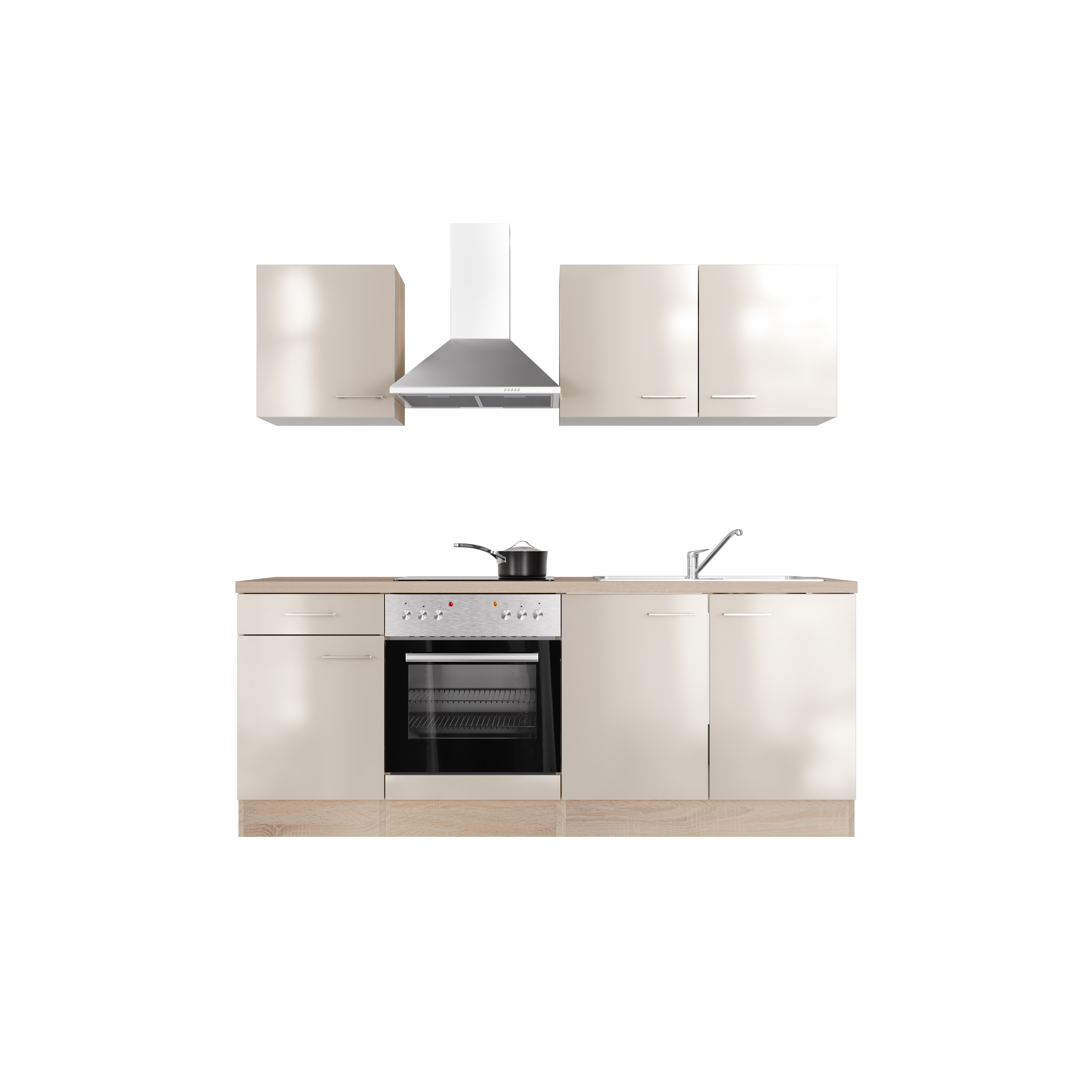Küchenzeile mit E-Geräten - 210 cm breit - Kaschmir Glanz Sonoma Eiche – Neapel