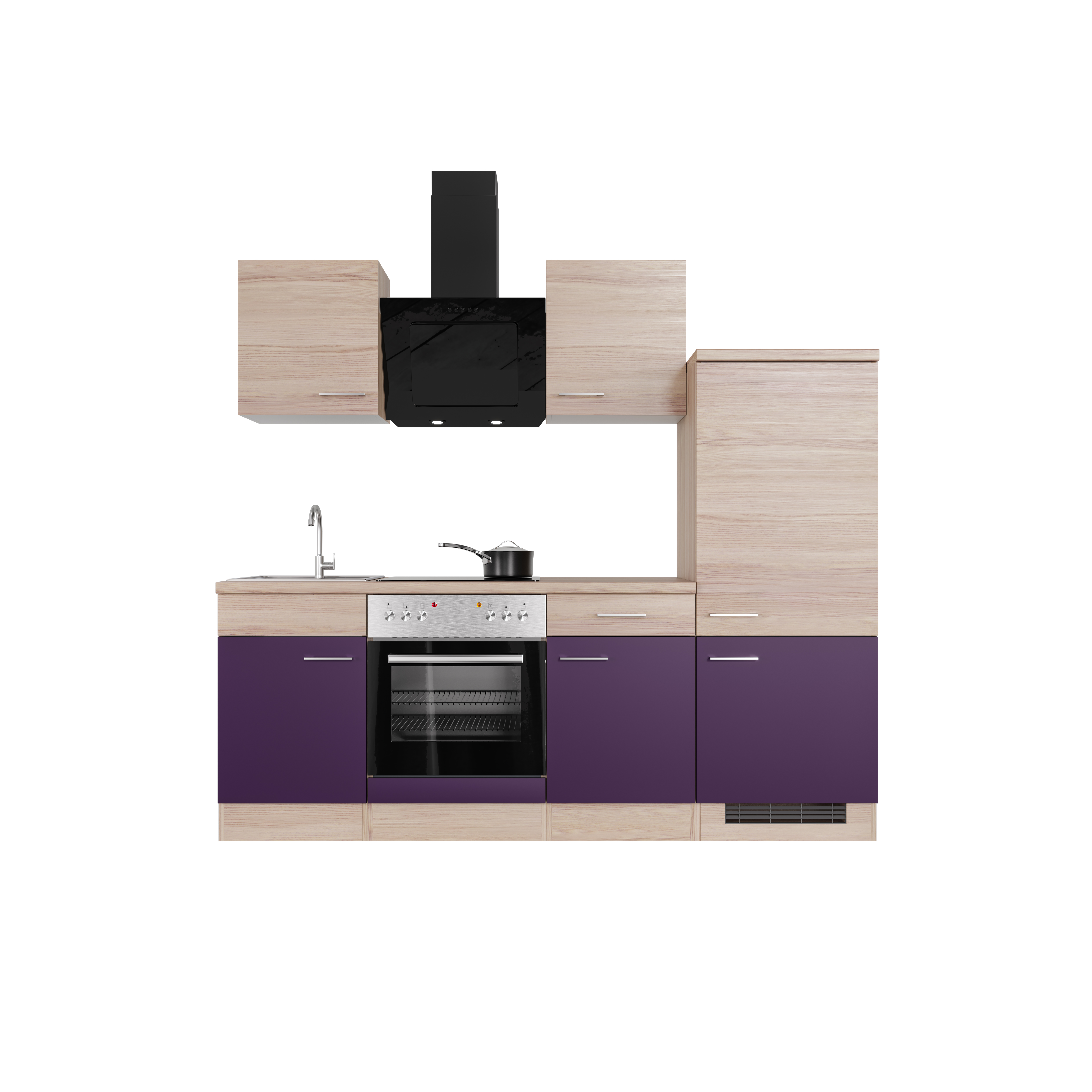 Küchenzeile mit E-Geräten - 220 cm breit - Akazie Aubergine – Otto