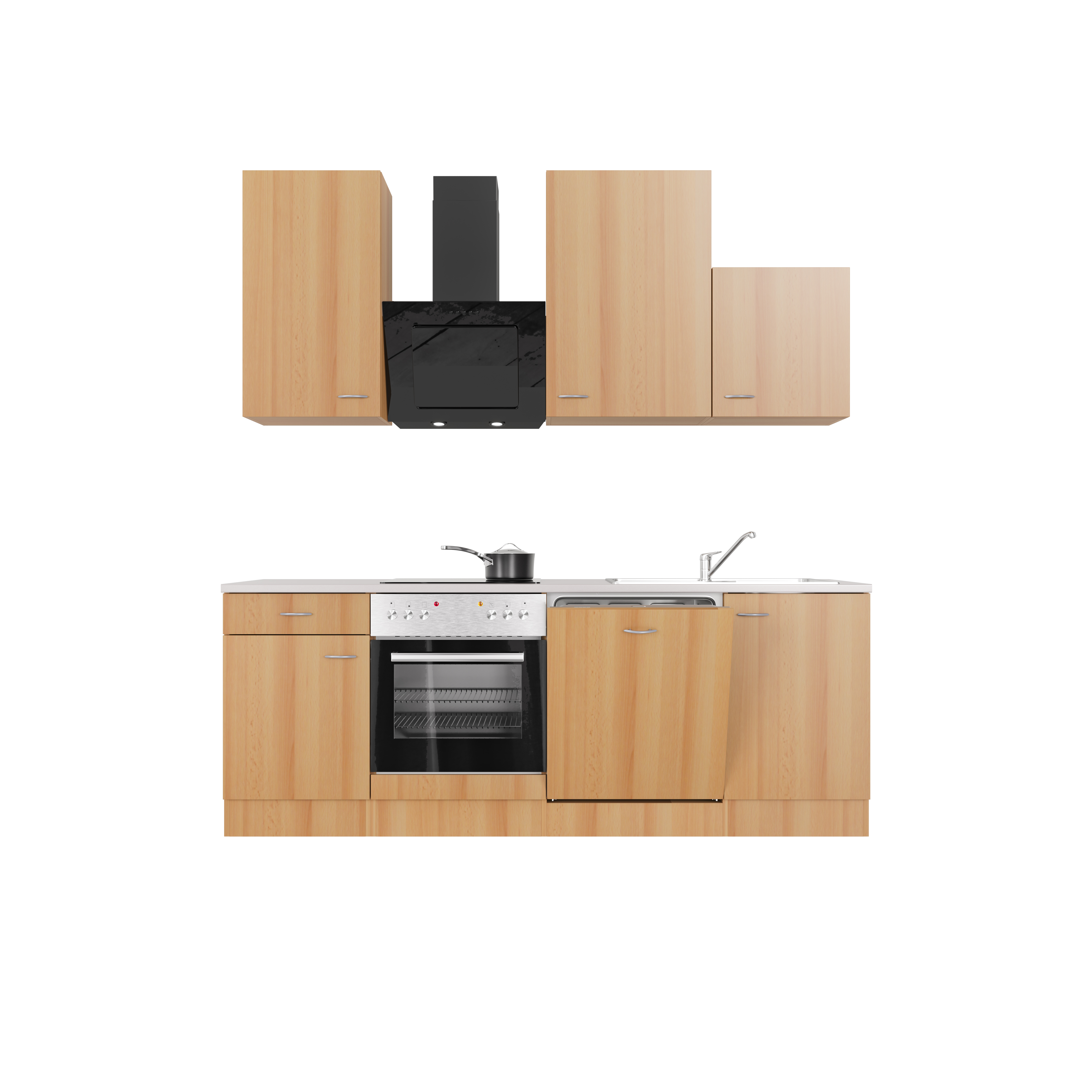 Küchenzeile mit E-Geräten & Geschirrspüler - 220 cm breit - Buche – Namu