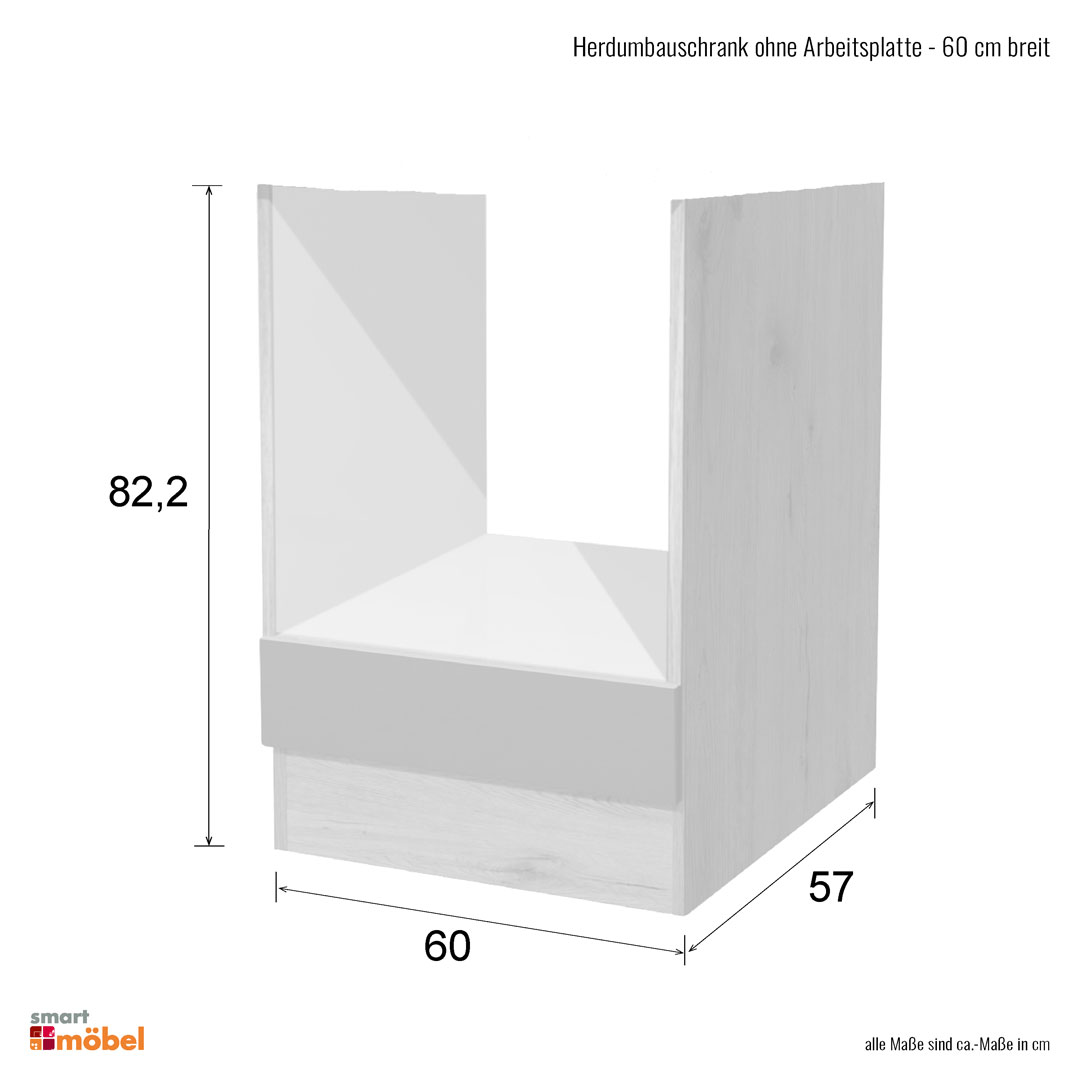 Herdumbauschrank ohne Arbeitsplatte - 60 cm breit - Hochglanz Weiß Sonoma Eiche – Valencia