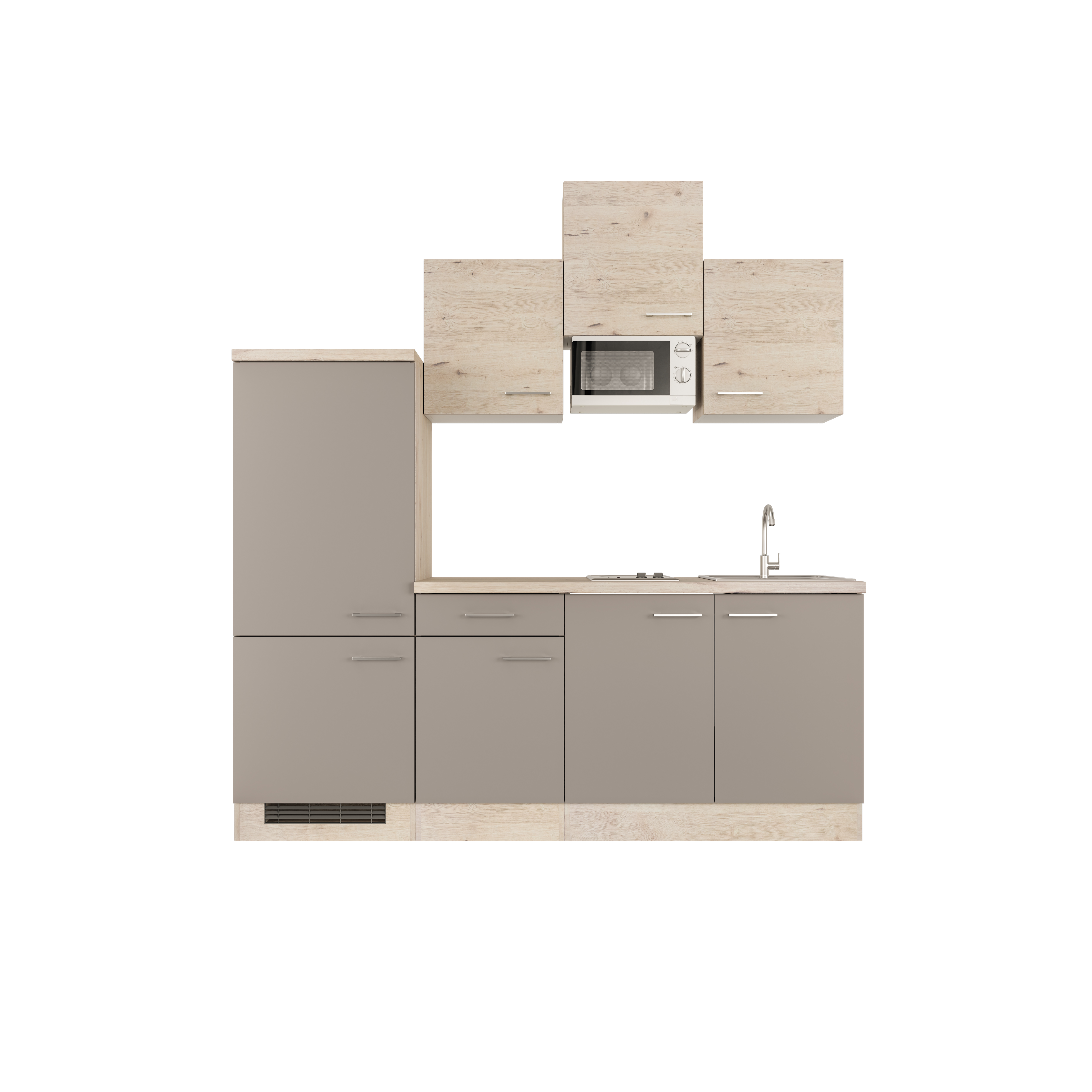 Singleküche mit E-Geräten - 210 cm breit - Quarz Cubanit San Remo Eiche – Rodello
