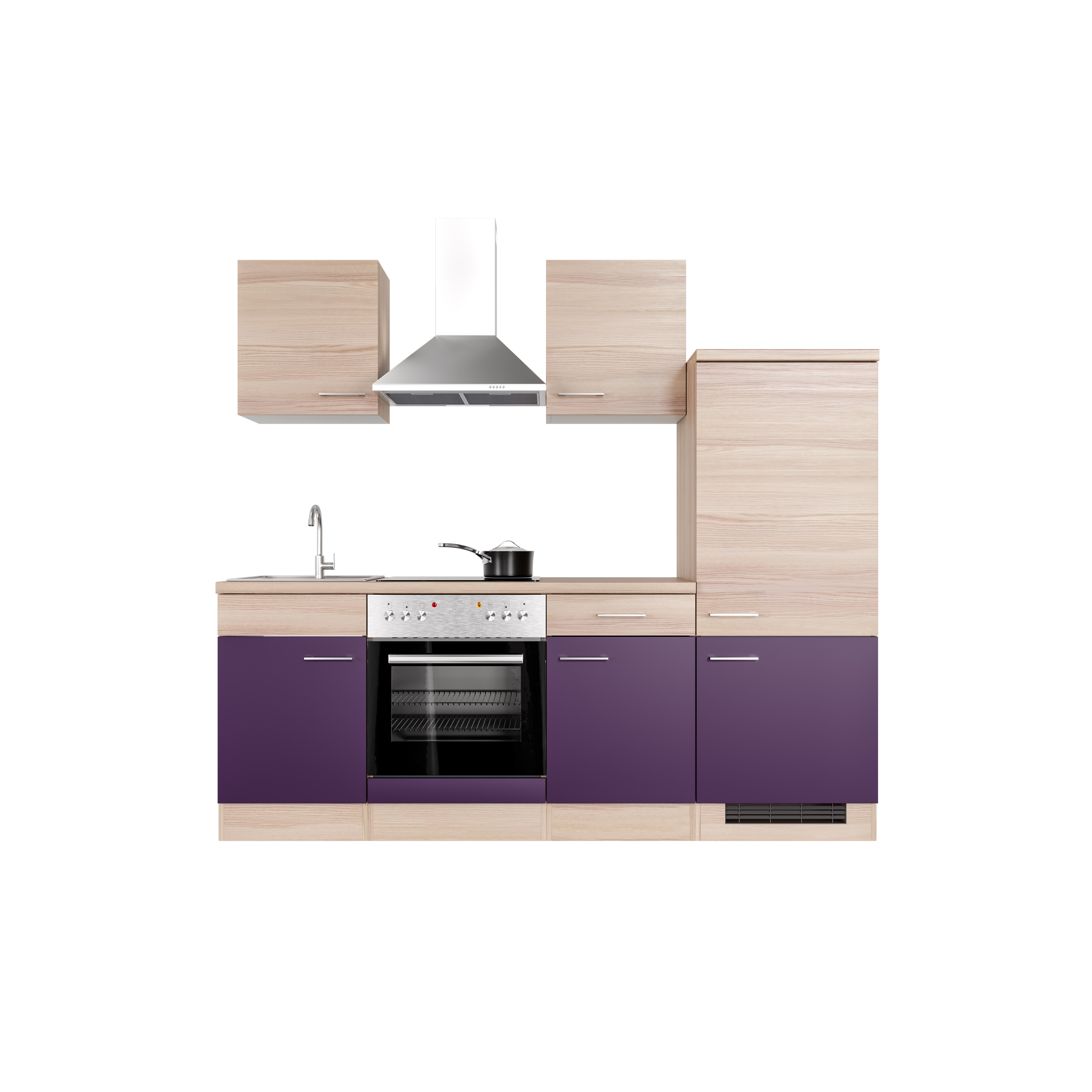 Küchenzeile mit E-Geräten - 220 cm breit - Akazie Aubergine – Otto