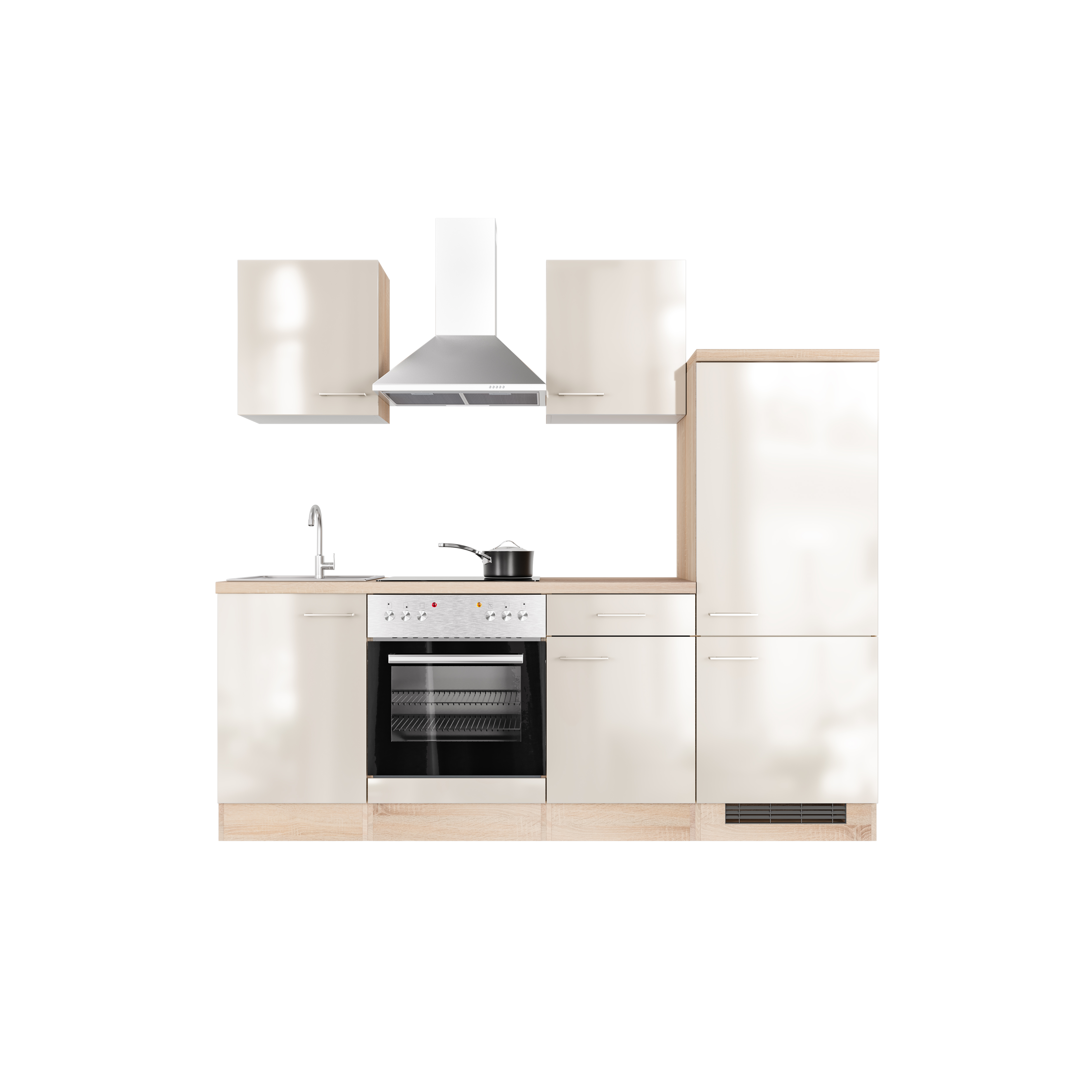 Küchenzeile mit E-Geräten - 220 cm breit - Kaschmir Glanz Sonoma Eiche – Neapel