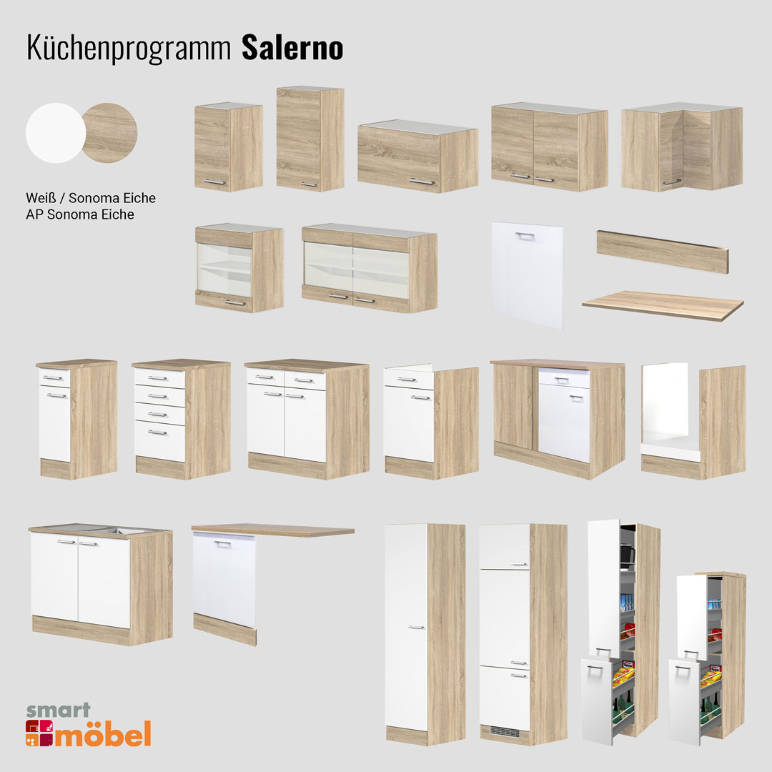 Küchenunterschrank - 60 cm breit - Weiß Sonoma Eiche – Salerno