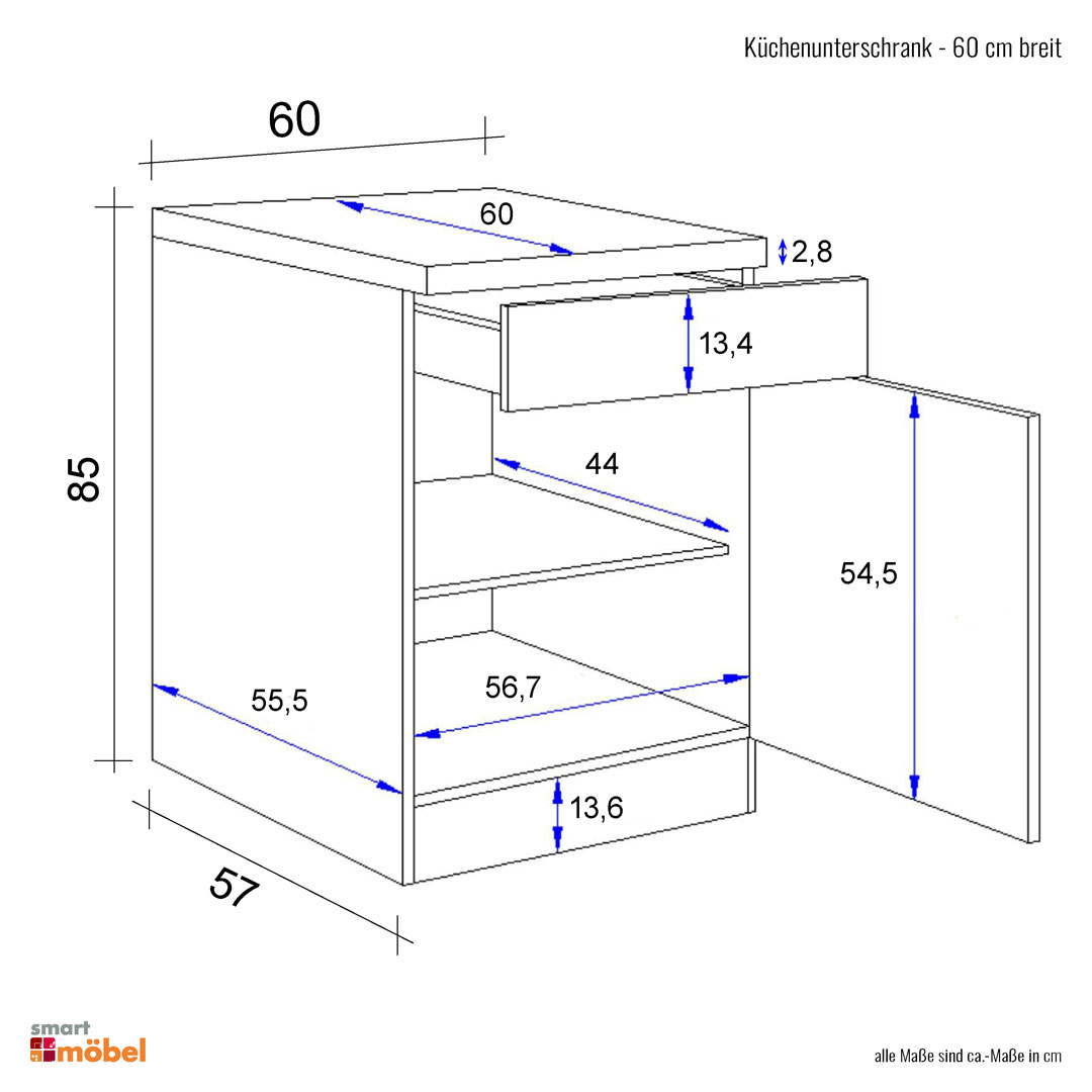 Küchenunterschrank - 60 cm breit - Weiß Sonoma Eiche – Salerno