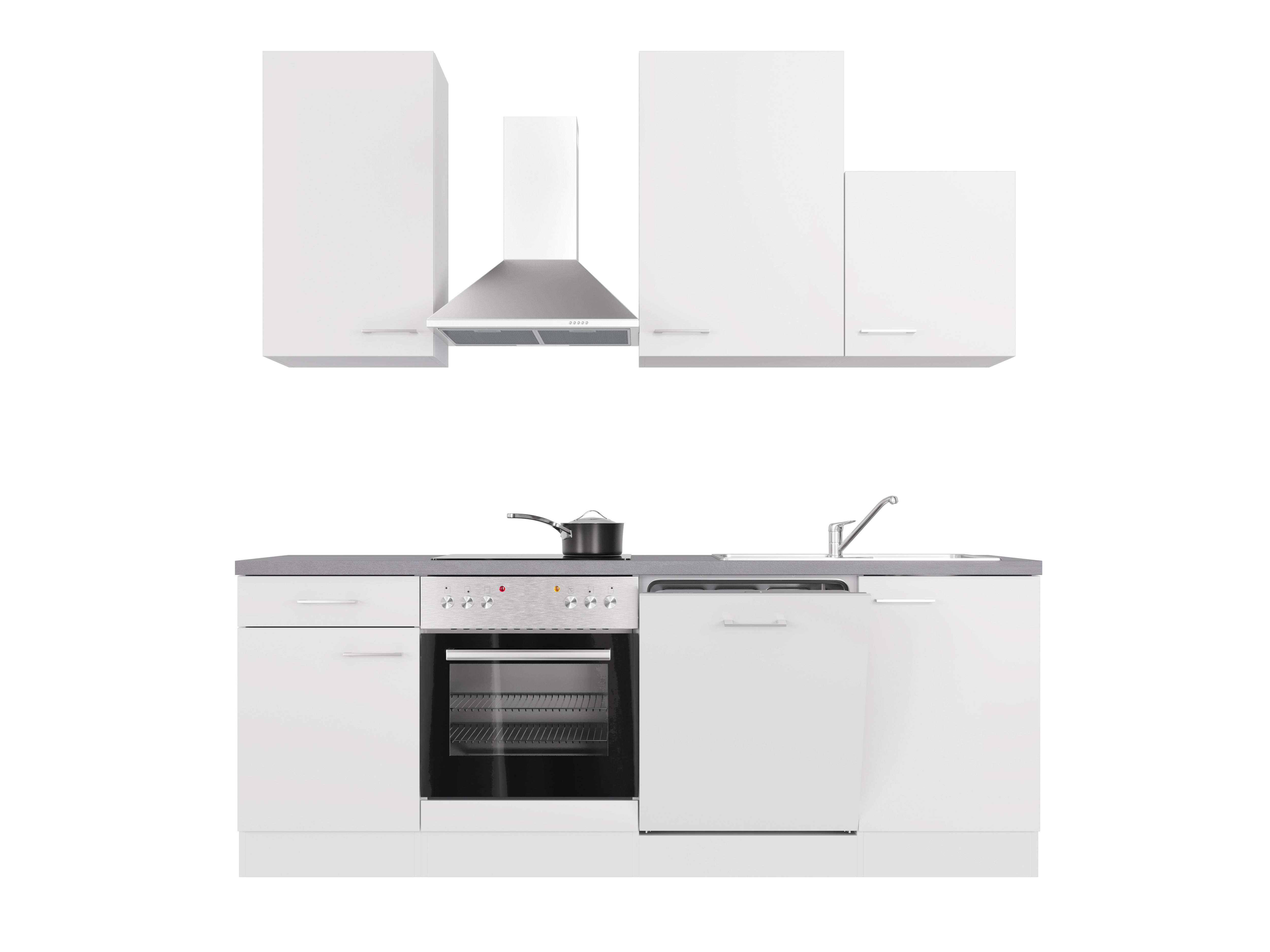 Küchenzeile mit E-Geräten & Geschirrspüler - 220 cm breit - Weiß – Nawa